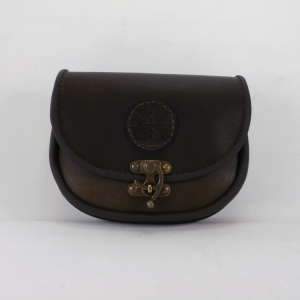 Velká kožená historická tašvice trojitá oblá