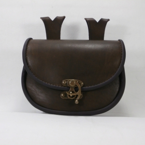 Velká kožená historická tašvice dvojitá oblá